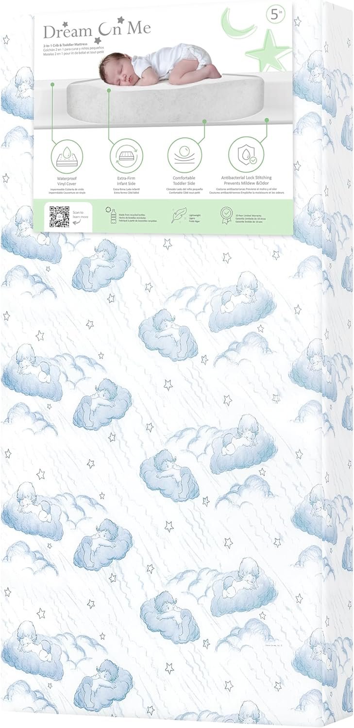 Dream On Me Cozy Cloud 2-in-1 Crib Mattress, Dual-Sided for Infants & Toddlers, Waterproof Cover, GREENGUARD Gold Certified, Fits Full Size Crib & Toddler Bed, 52” x 28” x 5”