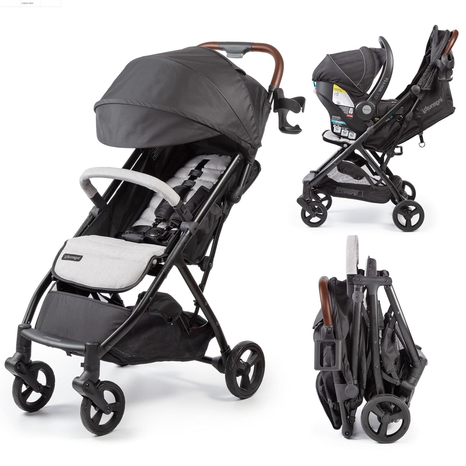 Ingenuity 3Dquickclose CS+ Compact Fold Stroller – Lightweight Stroller with Oversized Canopy, Extra-Large Storage and Compact Fold, Gray