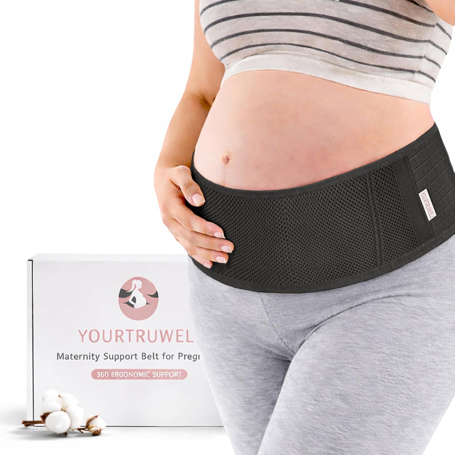 Maternity Belt Back Support – Adjustable Belly Support Band, Breathable Pregnancy Support Band for Back & Bump Support – One Size – Fits Up to 46 Inches – Black