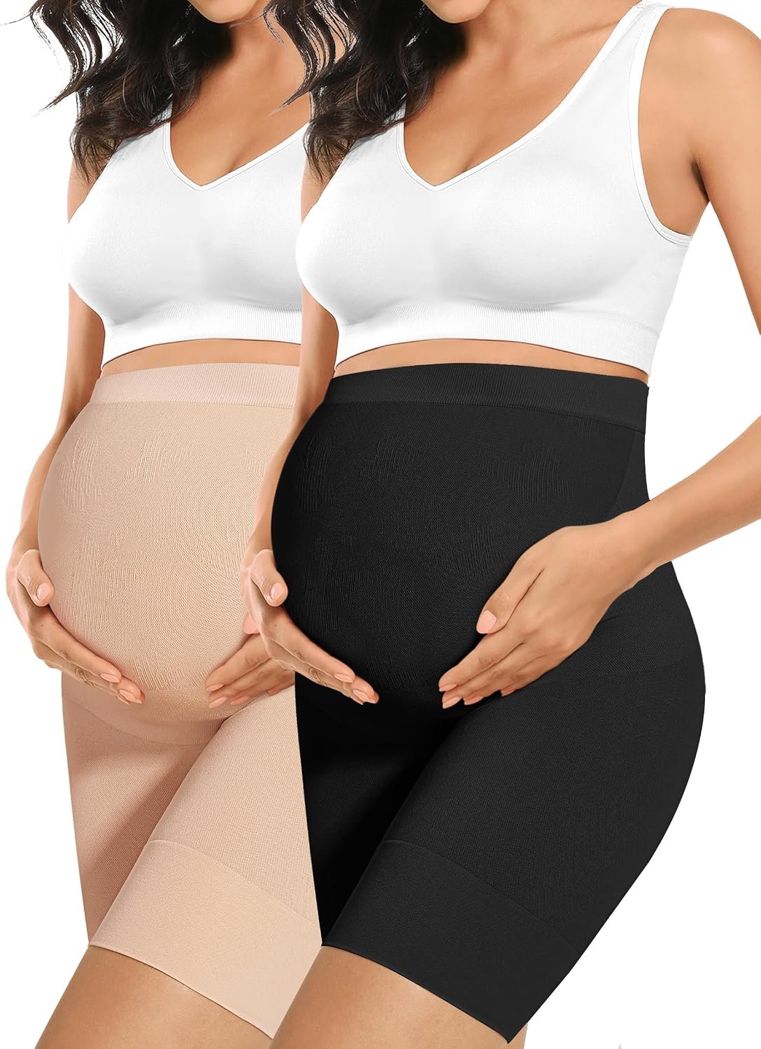 Peauty “Baby Bump” Seamless Maternity Shapewear, High Waisted Mid-Thigh Pregnancy Underwear Prevent Chafing Belly Support