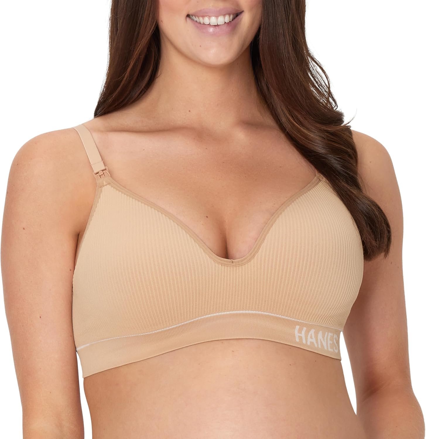 Hanes Women’s Maternity Nursing Bra, Seamless Wireless Nursing Bralette for Women, Adjustable Straps
