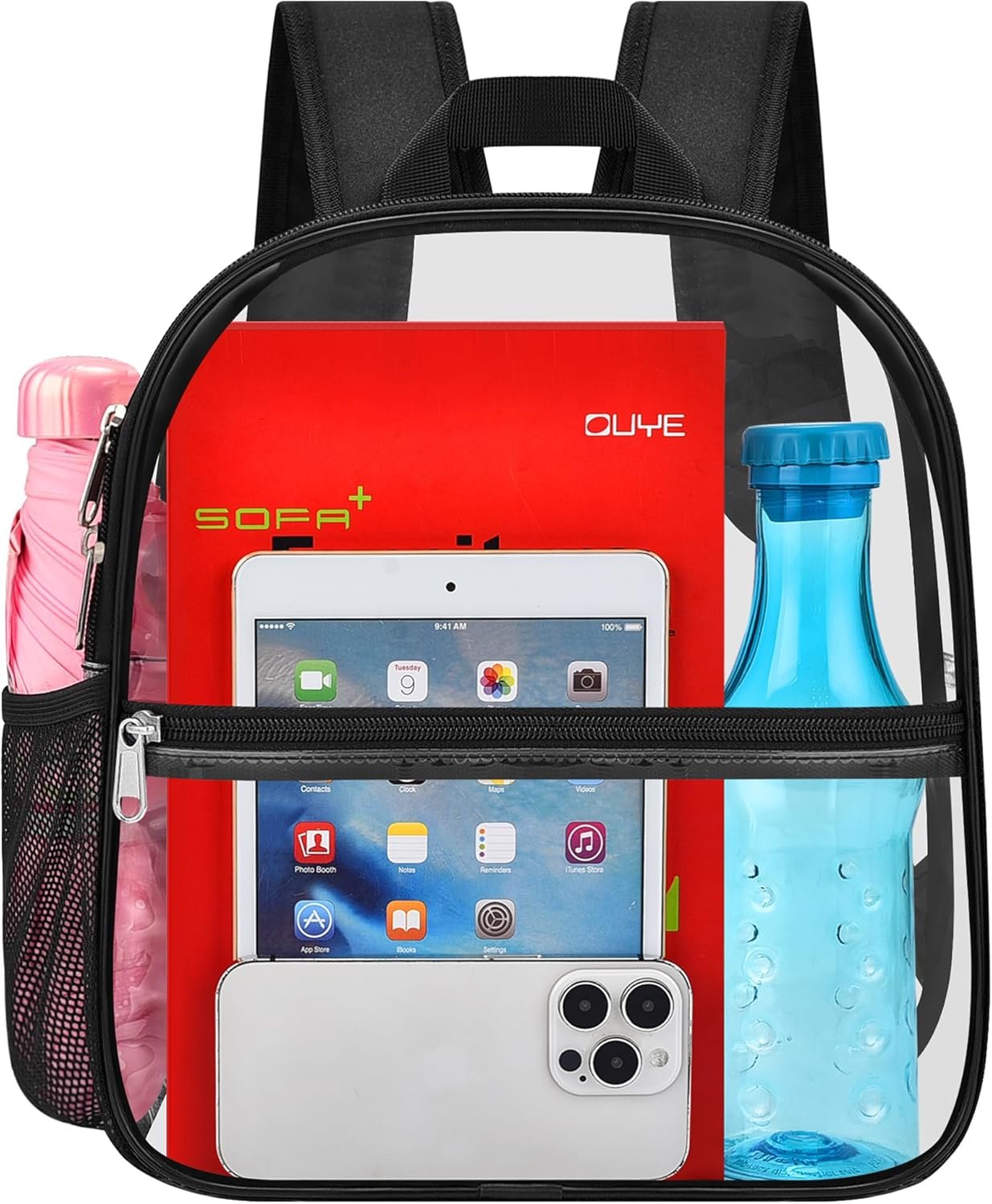 Oraben Clear Backpack Stadium Approved, Clear Bag 12 x 6 x 11 in, Small Transparent Backpack for Concerts, Sports Events, Festivals, Waterproof, Adjustable Straps, Women Men