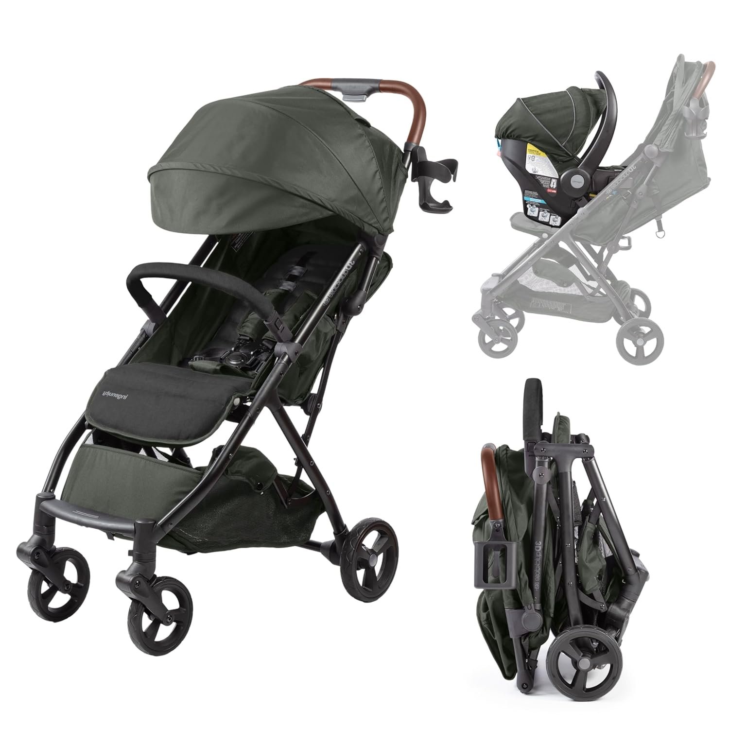 Ingenuity 3Dquickclose CS+ Compact Fold Stroller – Lightweight Stroller with Oversized Canopy, Extra-Large Storage and Compact Fold, Forest