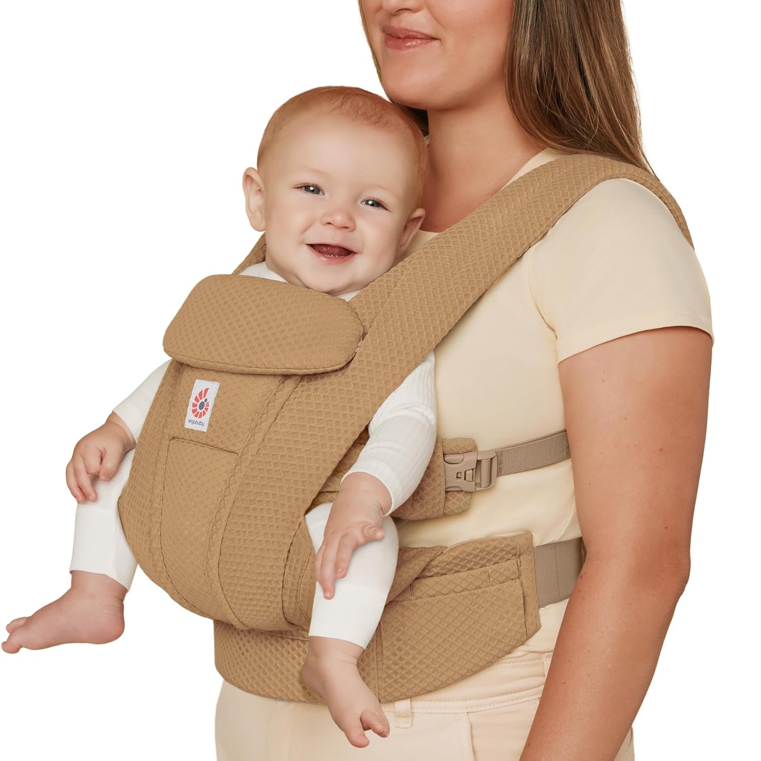 Ergobaby Omni Deluxe Baby Carrier for Newborn to Toddlers 0-48 Months (7-45 lbs) – 4-Position Breathable Mesh Baby Carrier with Ergonomic Support, Storage Pockets, and Sun Hood – Camel