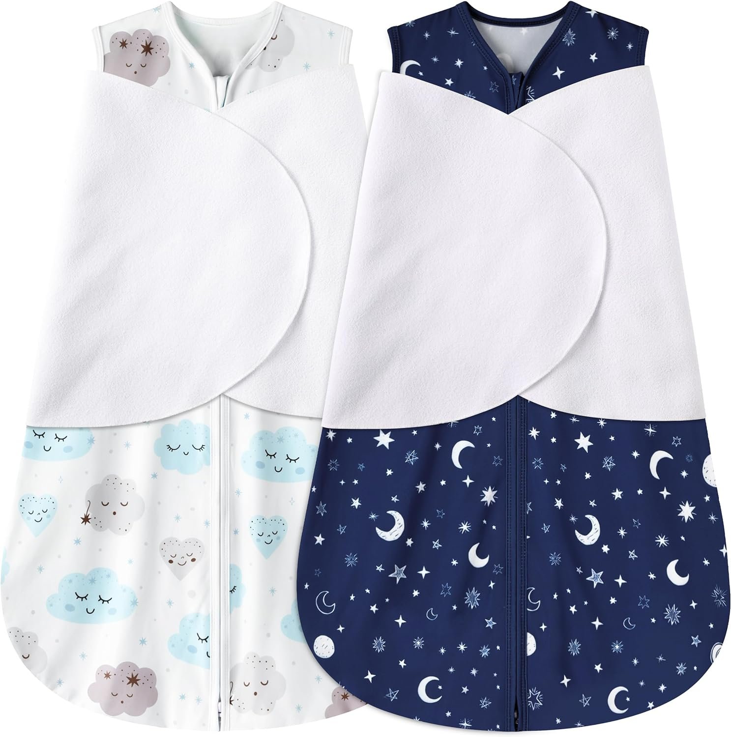 BSTOPPT Newborn Sleep Sack Baby Swaddle,3-6 Months,3-Way Adjustable Wearable Blanket,100% Rayon Cotton Swaddling sleeping bag，TOG 0.5（Clouds&Starry Sky）