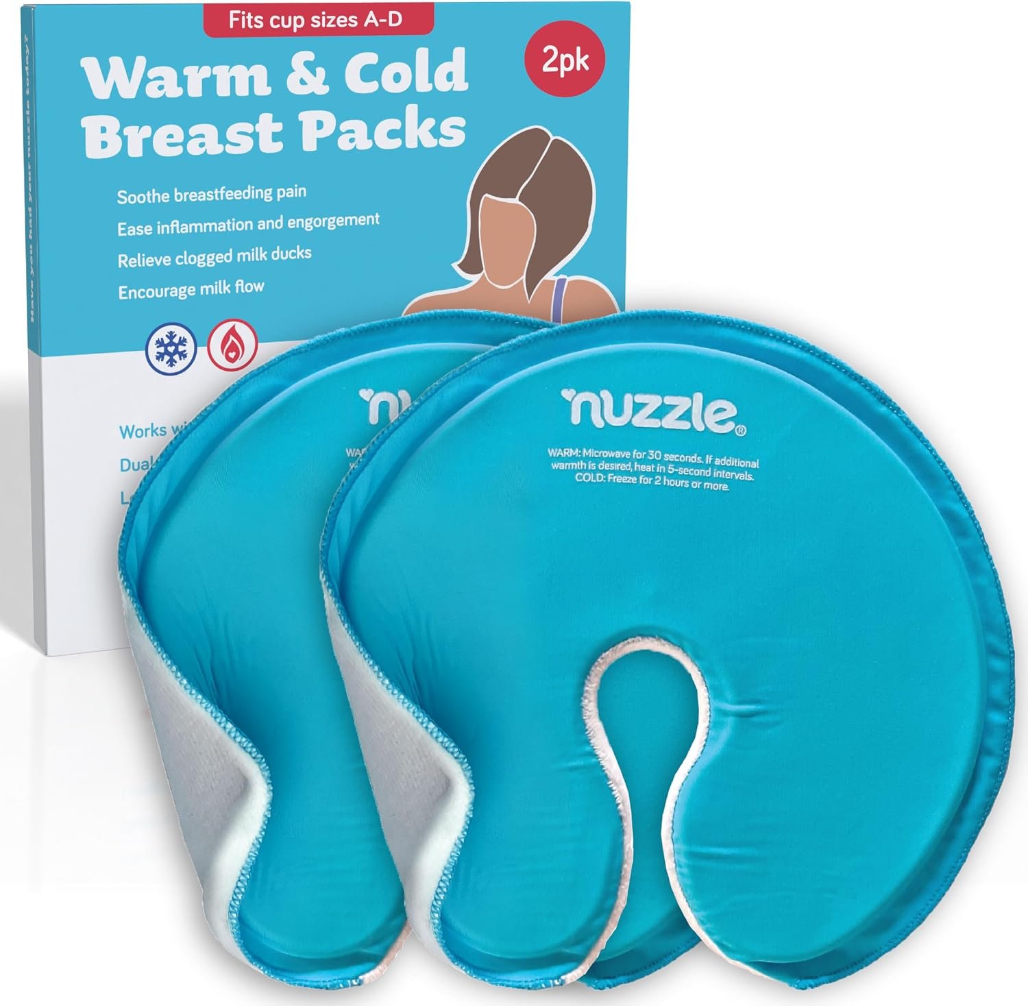 Breast Ice Packs for Breastfeeding – Hot & Cold Therapy Pads for Nursing & Clogged Milk Ducts, Mastitis & Engorgement – Boob Surgery Recovery – Soft Dual-Sided Gel Pads – 2 Pack