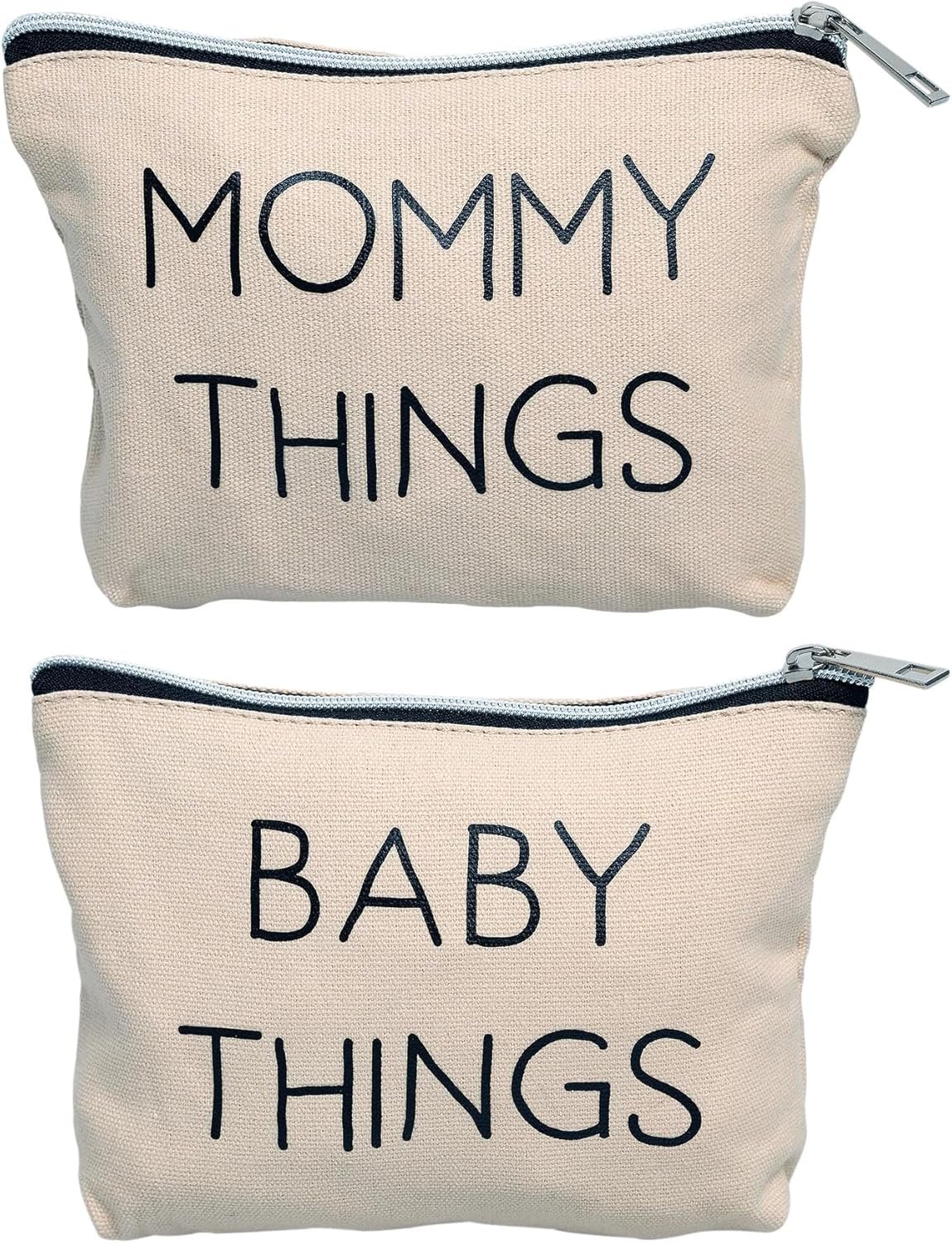 Pearhead Mommy and Baby Things Pouch Set, Canvas Zipper Organizer Bags for Diaper Bag and Travel, Cosmetic and Makeup Bag for Mom