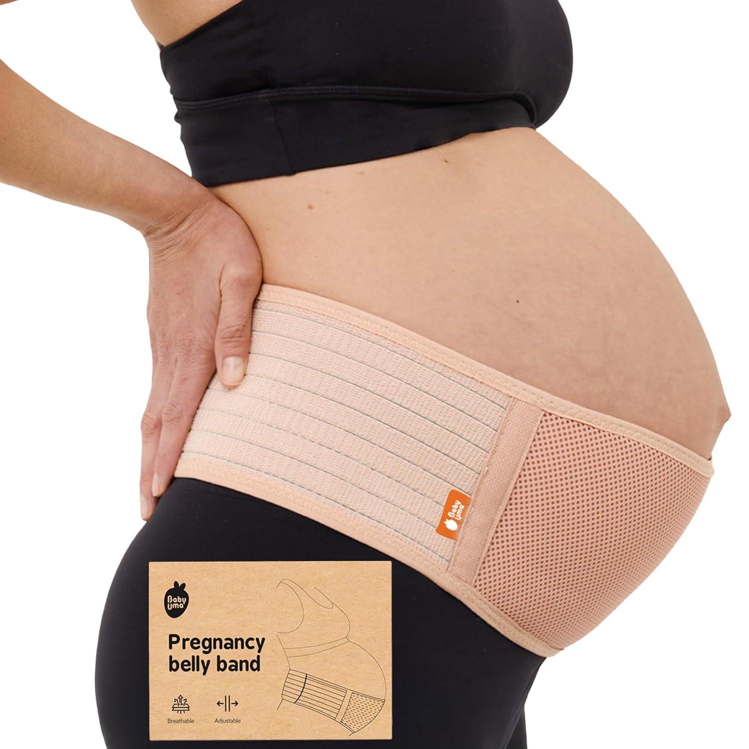 Baby Uma Pregnancy Belly Band – Breathable & Lightweight Belly Bands for Pregnant Women, Maternity Belly Band with Velcro Side Fastener & Adjustable Compression from 27.5 to 55 inches (M/L)
