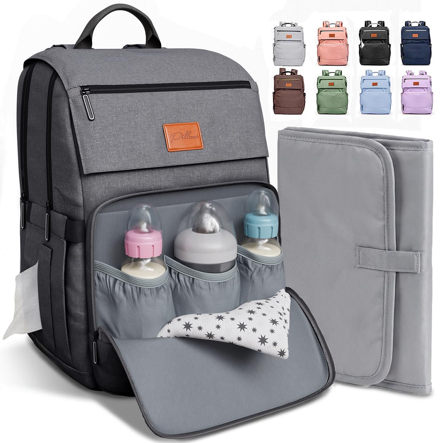 Pillani Baby Diaper Bag Backpack – Baby Bag for Girls & Boys, Large Waterproof Diaper Backpack – Baby Shower Gifts for Boys & Registry Must Haves – Travel Diaper Bags with Changing Pad – Newborn Stuff