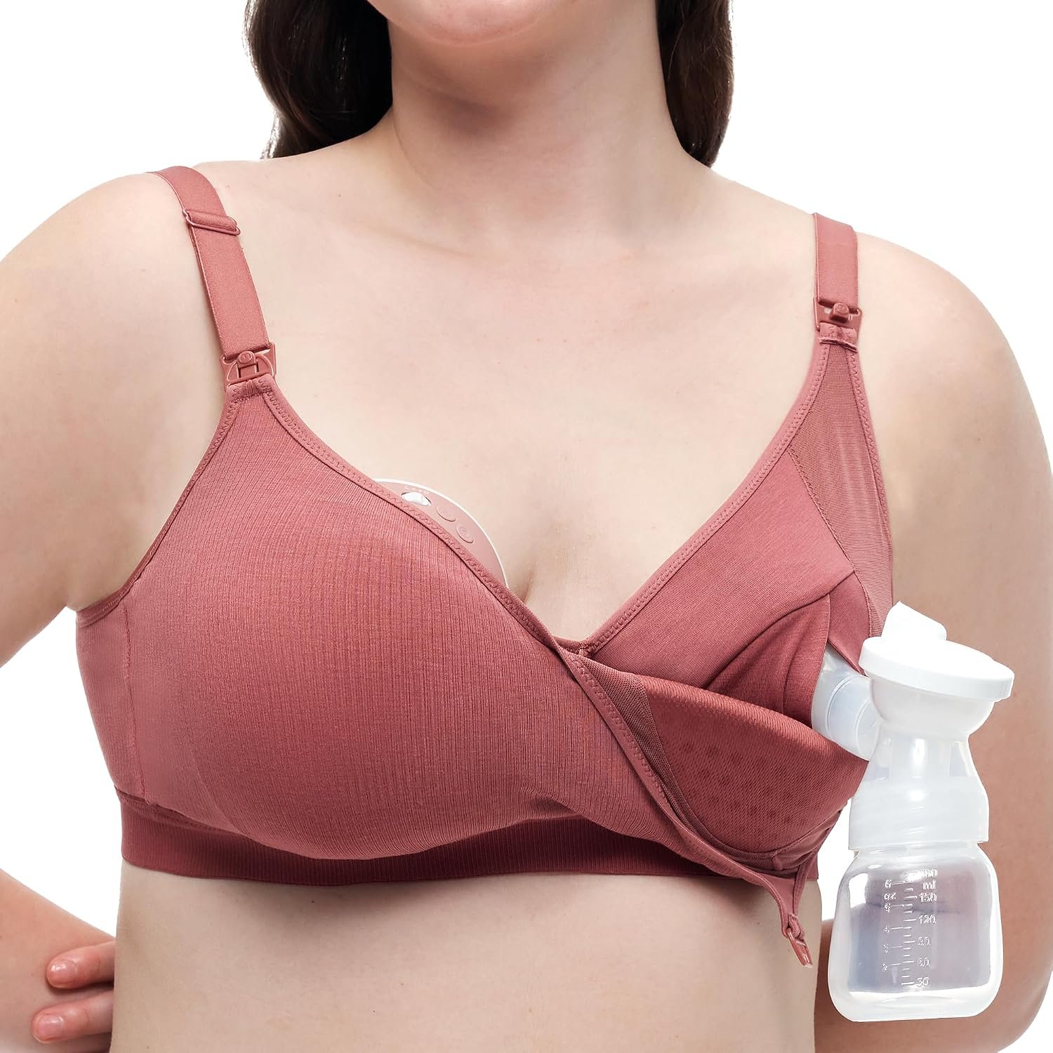 Momcozy Hands-Free Pumping Bra, Wireless & Seamless HF010 Breast Pump Bra, Breathable Tencel™ Fabric & Fully Fixed Cups