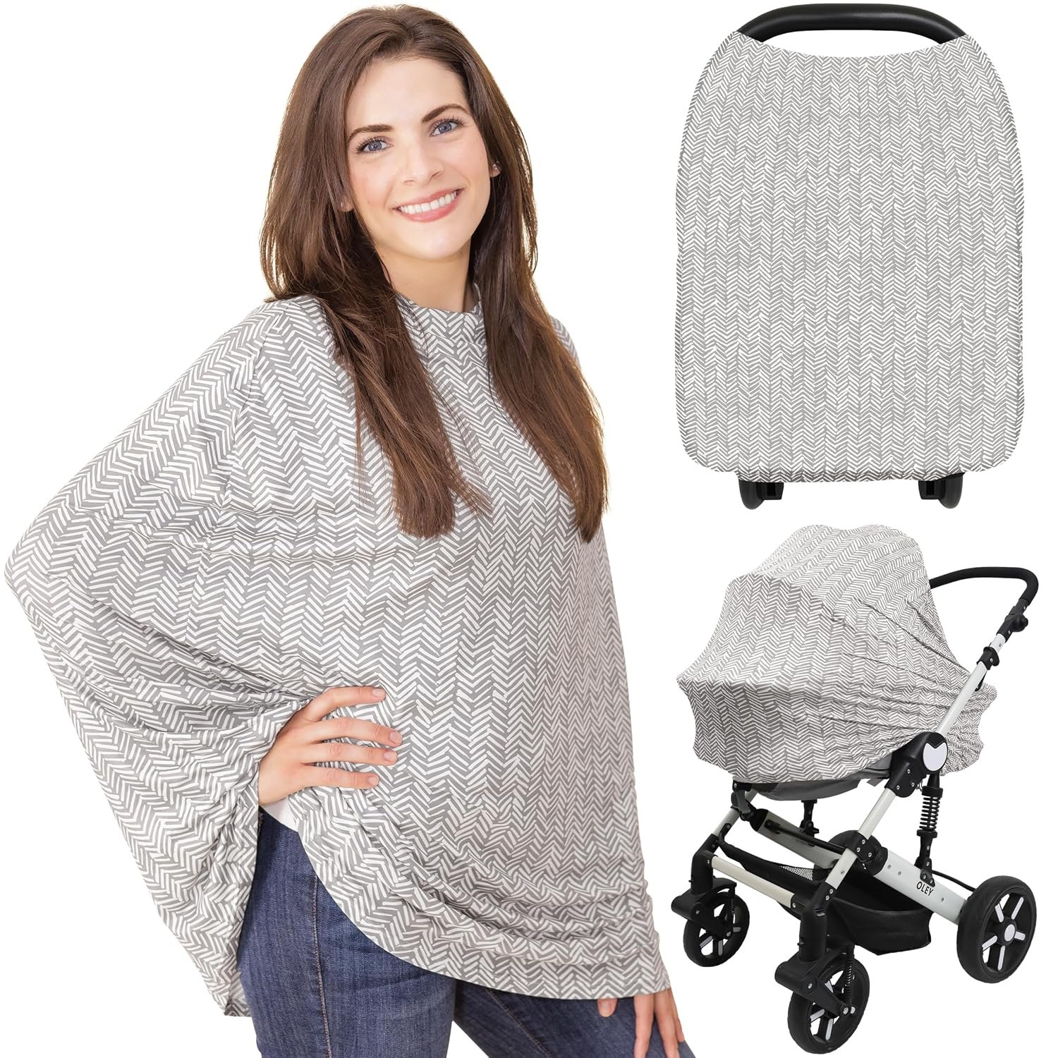 KeaBabies Nursing Cover, Breastfeeding Cover for Women – Baby Car Seat Canopy Girl, Boy, Multi-Use Baby Carseat Canopy, Breastfeeding Essentials for Nursing, Breathable,Lightweight & Soft(Herringbone)