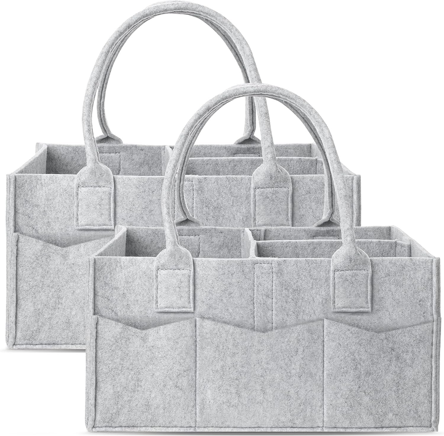 Cute Castle 2 Pack Diaper Caddy Organizer – Portable Baby Caddy Organizer with Handle, Nursery Storage Bin and Car Organizer for Girls, Boys – Baby Gift Basket – Grey