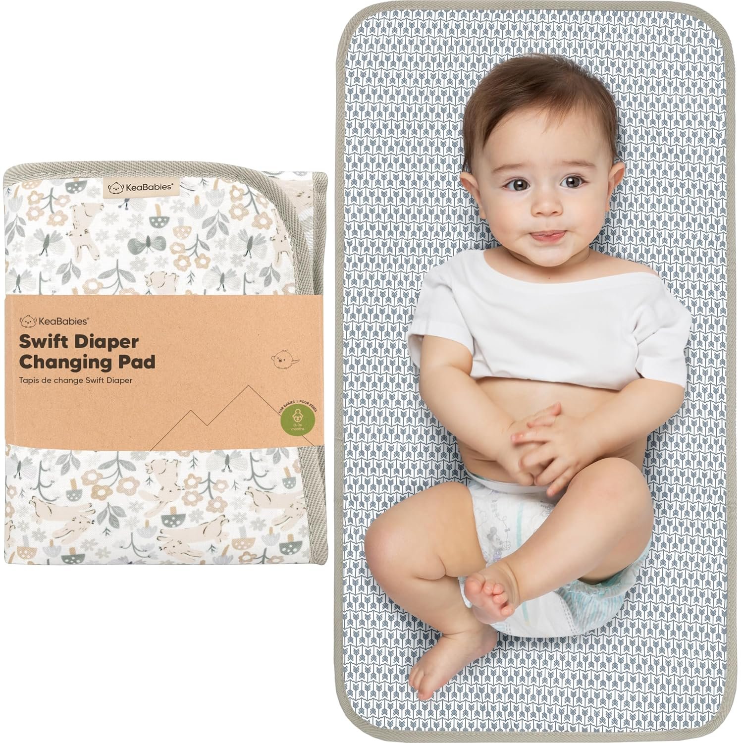 KeaBabies Portable Diaper Changing Pad, Easy Wipe Clean – Foldable Waterproof Baby Changing Mat for Diaper Bag, Compact, Lightweight, 25×13 Newborn, Infant, Baby Changer Travel Essential (Prairie)