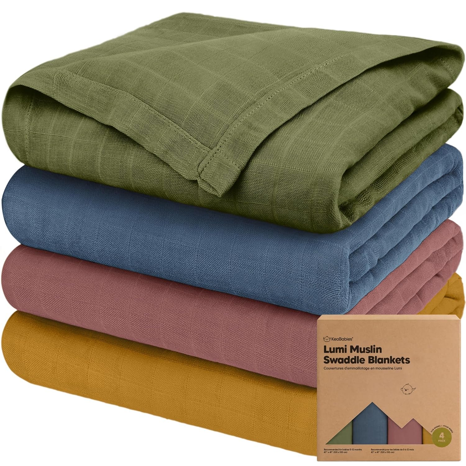 4-Pack Muslin Swaddle Blankets for Boys, Girls – Organic Baby Swaddles for Newborns, Soft & Breathable Receiving Baby Blankets for Girl, Boy, Neutral, Newborn Essentials Gift (Corals)