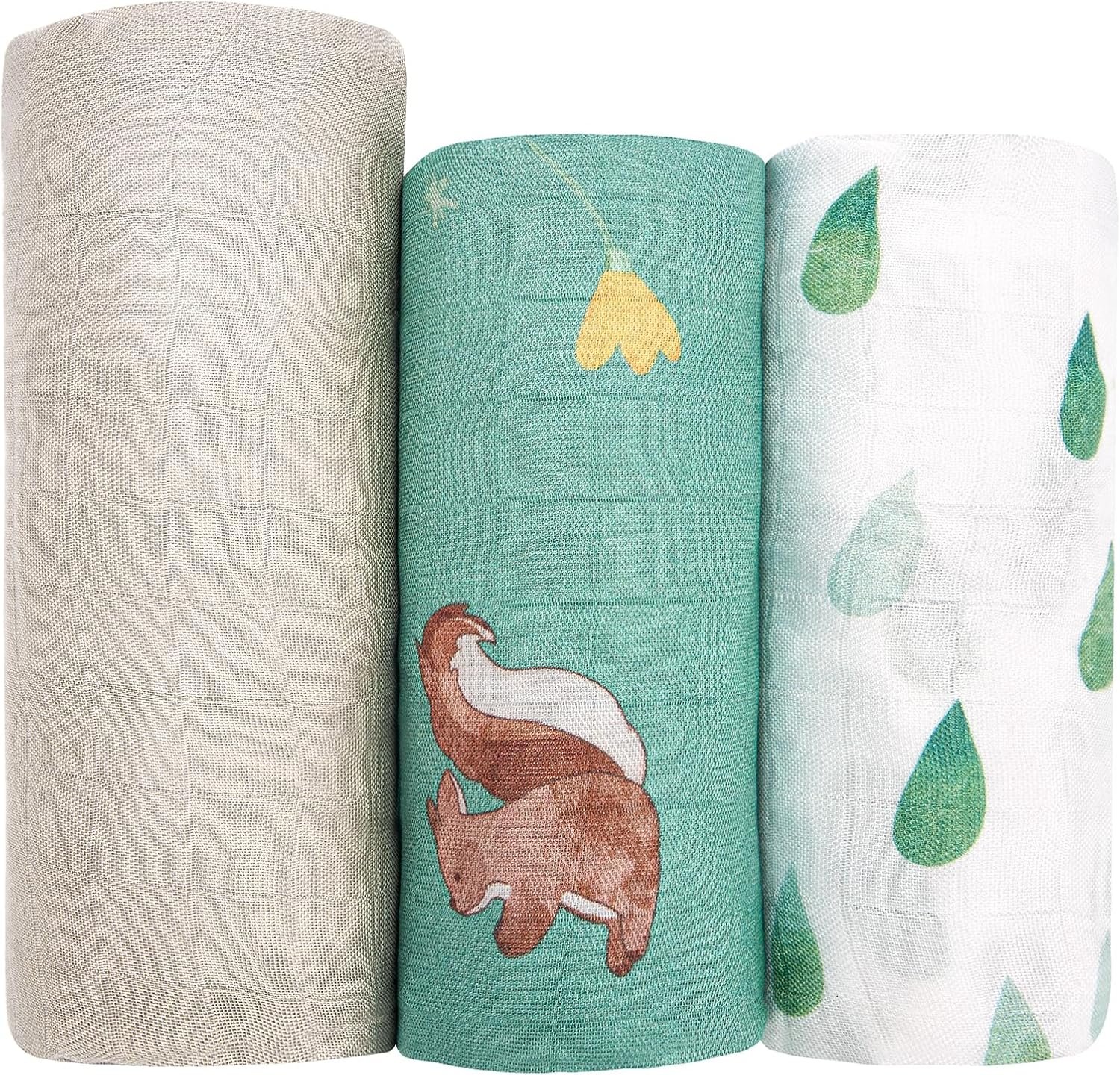 hahaland Muslin Swaddle Blankets Bamboo – 3-Pack, 1 Large (47″ x 47″) & 2 Standard (38″ x 40″) Breathable Silky Soft Receiving Blankets Swaddles for Newborns Newborn Essentials,Green
