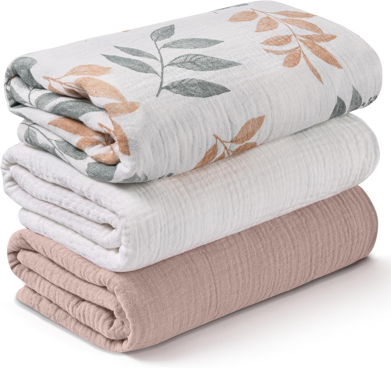 Muslin Swaddle Blankets for Newborn, 3 Pack Breathable Soft Receiving Blanket, Large 38 x 40 inches Swaddle Wrap Burping Clothes Diapers, Essentials Infant Shower Items, Toddler Gift (Gentle Colors)