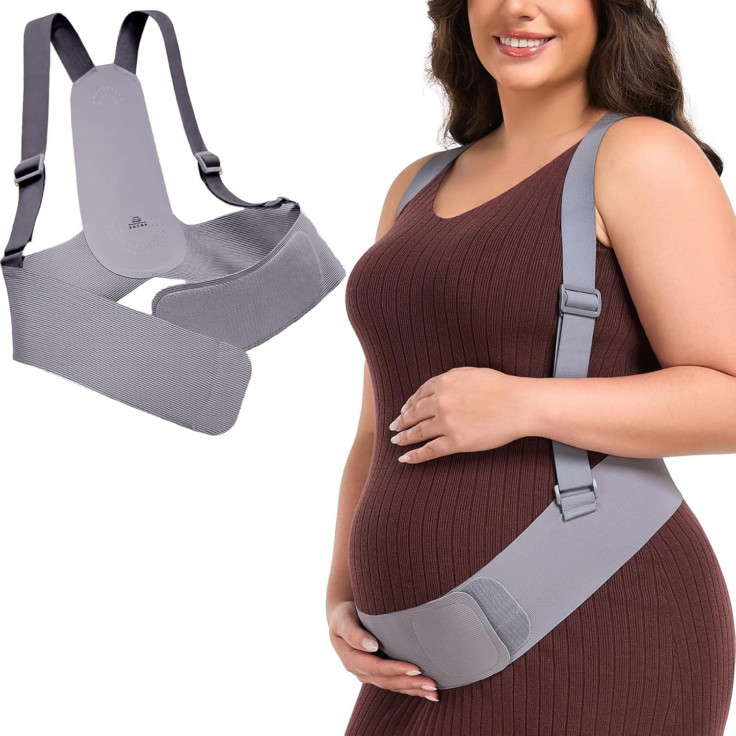 Belly Bands for Pregnant Women, Pregnancy Belly Band with Adjustable Support Brace Straps, Adjustable Maternity Belt for Abdomen, Waist and Back Support (Gray,XL)