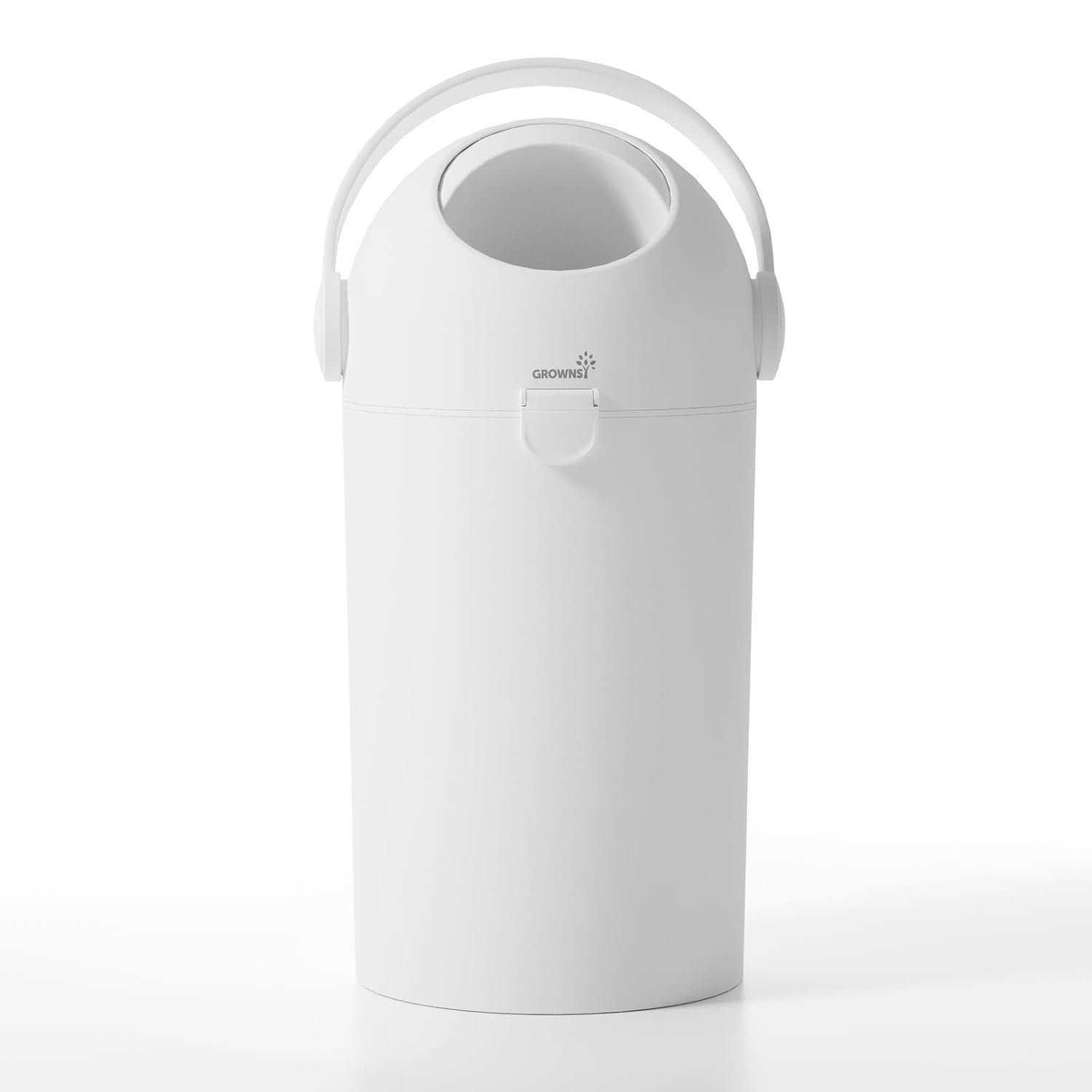 Grownsy Baby Diaper Pail, Odor-Locking Roll-Top Design, No Special Bag Required, One-Handed Use & Compact Design, Eco-Friendly Diaper Trash Can, Newborn Essentials, White