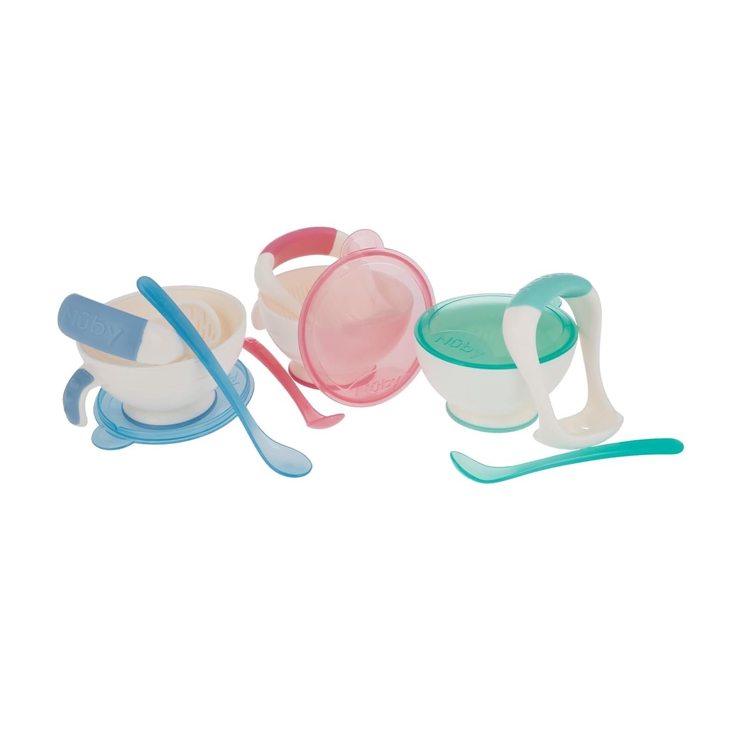 Nuby Garden Fresh Mash N’ Feed Bowl with Spoon and Food Masher, Colors May Vary