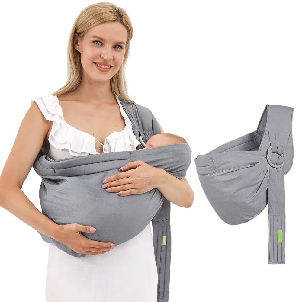 Baby Carrier & Wraps – Soft Adjustable Ring Sling for Newborns & Infants, Breathable Multi-Functional Sling for Mom & Dad Support, Babies Under 36lbs – Grey