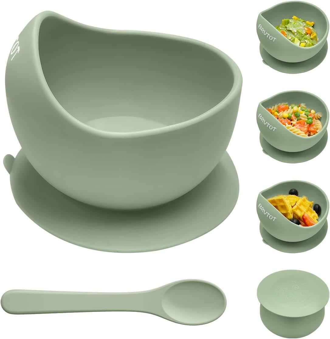 Silicone Suction Bowl for Baby Toddler, Easy Scoop Bowl and Spoon | BPA free, Baby led weaning & self feeding, Microwave & dishwasher safe