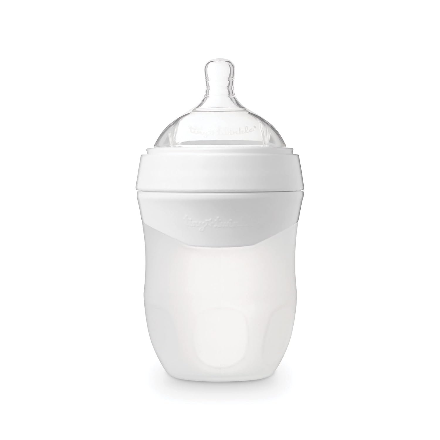 Tiny Twinkle Silicone Baby Bottle with Comfort Grip and Soft Flexible Nipple – Squeezably Soft Baby Bottles for Newborn and Up (White, 6 Ounce)