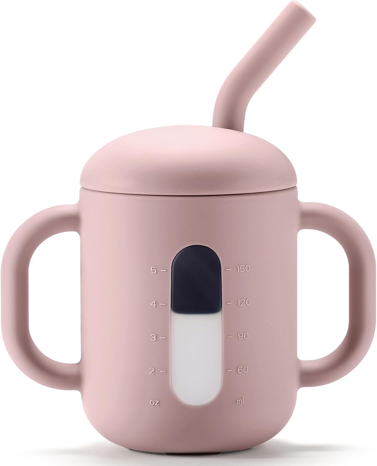 CLYMENE Silicone Training Cup with Straw & Handles | Baby Sippy Cup | Water Drinking Cup for Infants and Toddlers 6 Months+, 6 oz, Blush