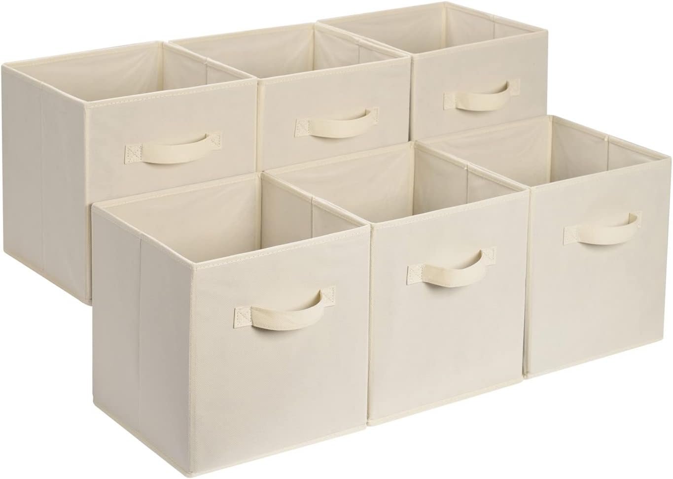 Amazon Basics Collapsible Fabric Storage Cube Bins Organizer with Handles for Organization and Organizing Solution, 13″x13″x13″, Beige, 6-Pack
