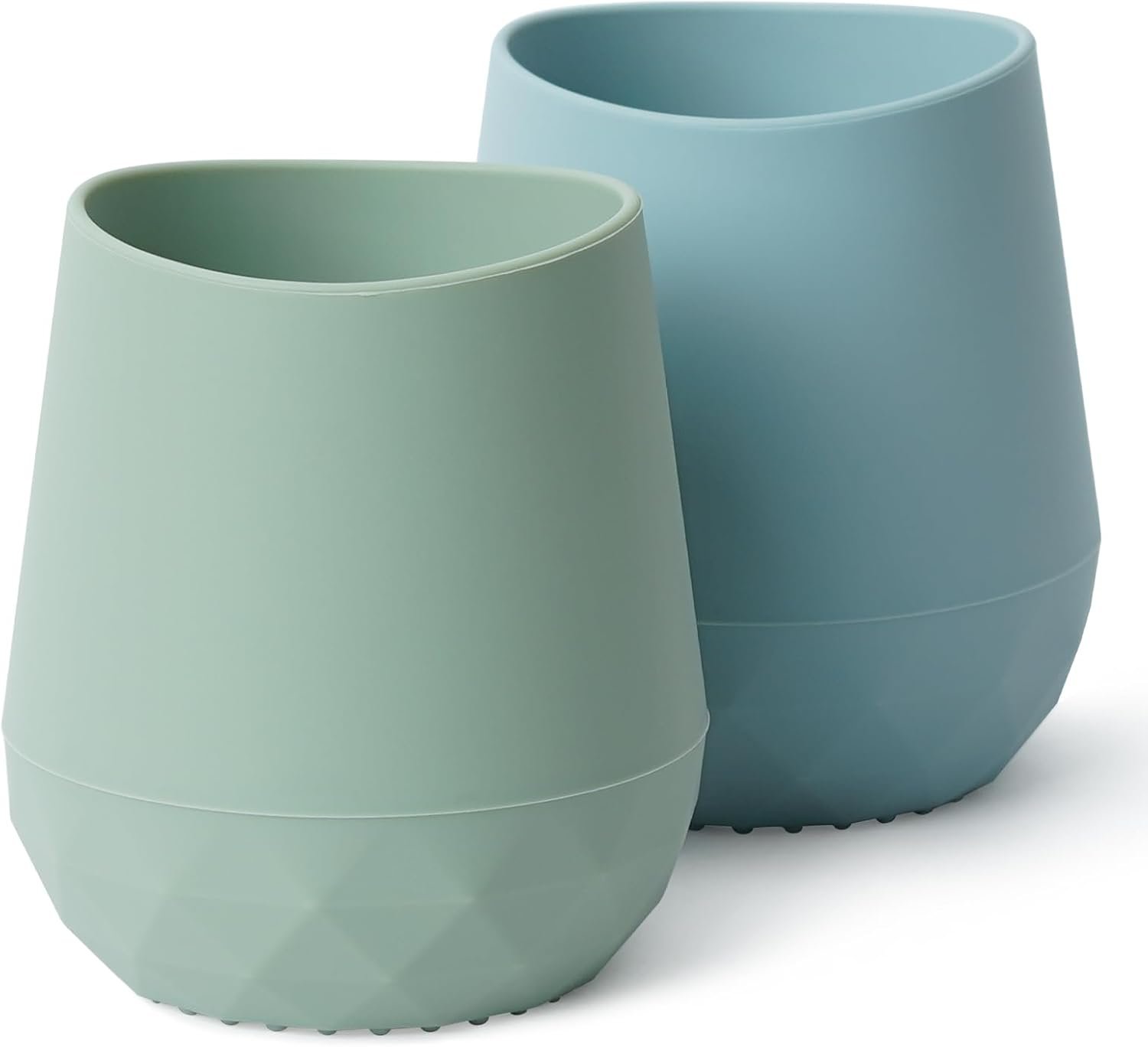 Seposeve Silicone Baby Cups for 6-12 Months, 12-24 Months, Pack of 2 Tiny Open Training Silicone Cup for Toddler, Baby Mouth-Like Design, with Capacity Markings, Green Blue