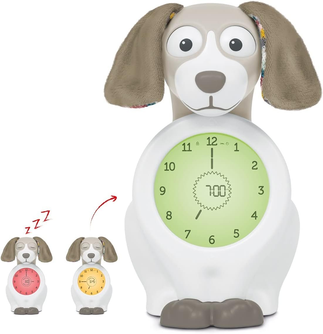 Zazu Davy The Dog – Interactive Sleep Trainer Clock & Nightlight for Kids – Color-Changing, Dual Time Display, Light-Up Alarm Clock – Teaches Kids When to Wake Up – in Soothing Taupe