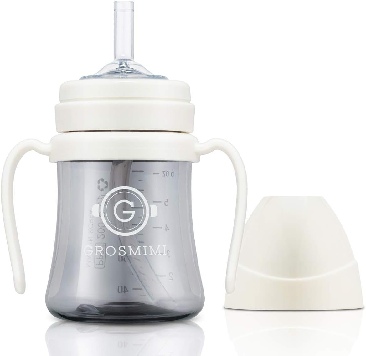 GROSMIMI Spill Proof no Spill Magic Sippy Cup with Straw with Handle for Baby and Toddlers, Customizable, PPSU, BPA Free 6 oz (White)