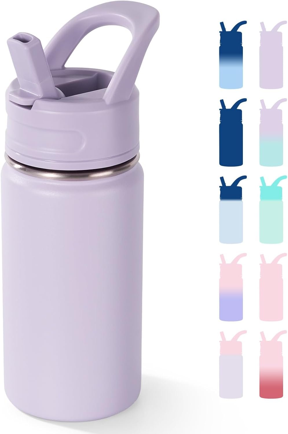 Fijinhom 12oz Kids Water Bottle for School, Toddler Bottles with Straws, Stainless Steel Vacuum Insulated Water Bottle for Boys&Girls, Leak-Proof, BPA-Free, Purple