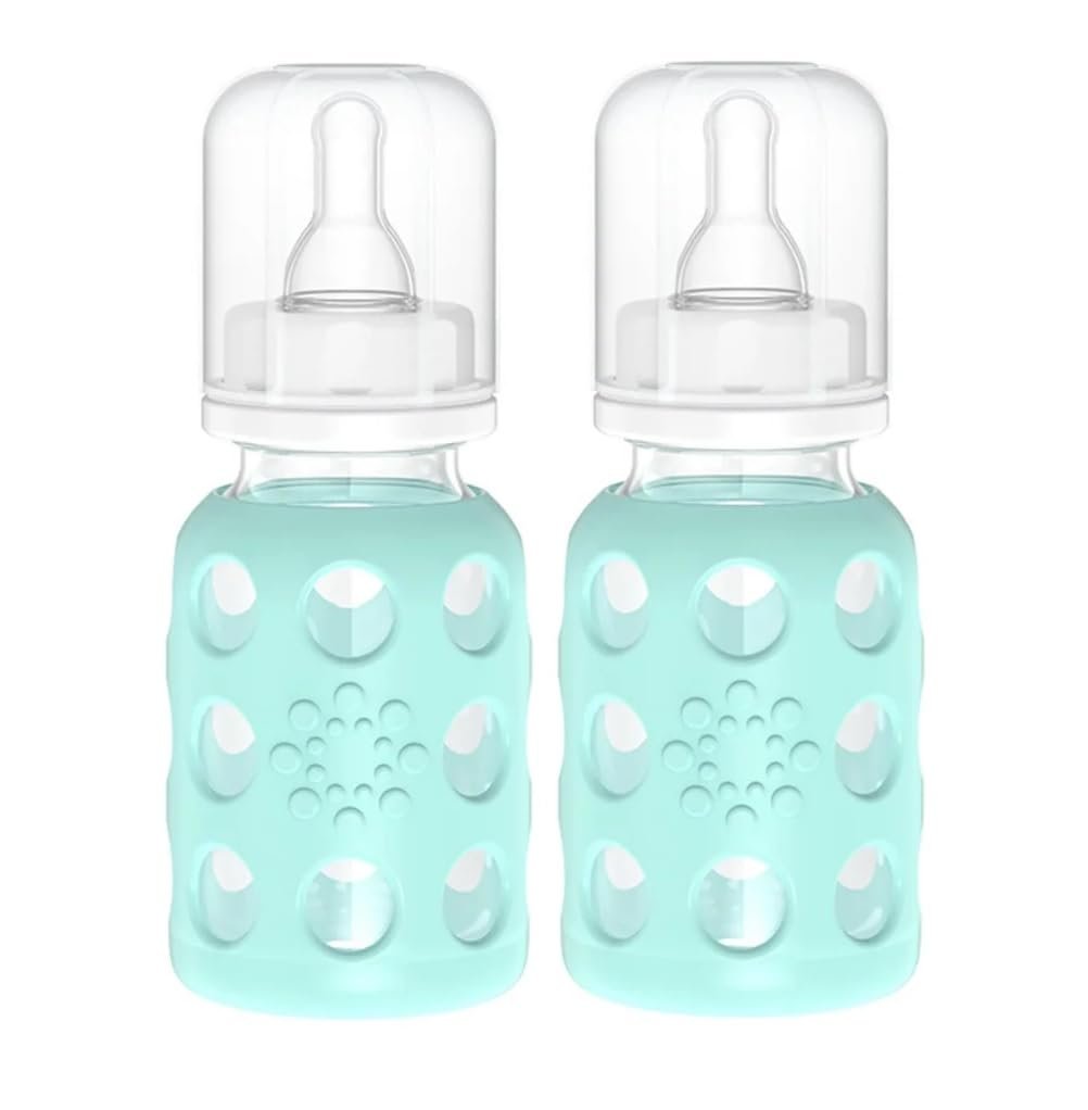 Lifefactory Glass Baby Bottle BPA Free | Protective Silicone Sleeve | 4 oz Pack of 2 | Mint