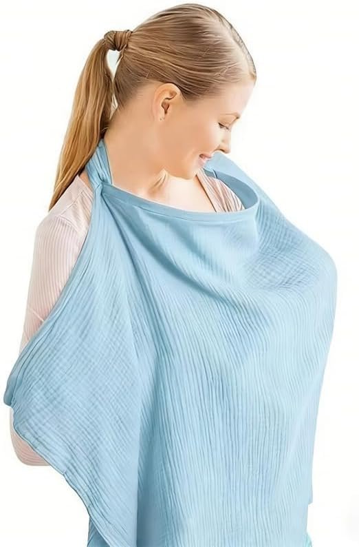 Nursing Cover for Breastfeeding,Breathable Breastfeed Cover with Rigid Hoop for Mother Nursing Apron,Multi-use Carseat Canopy, Blue