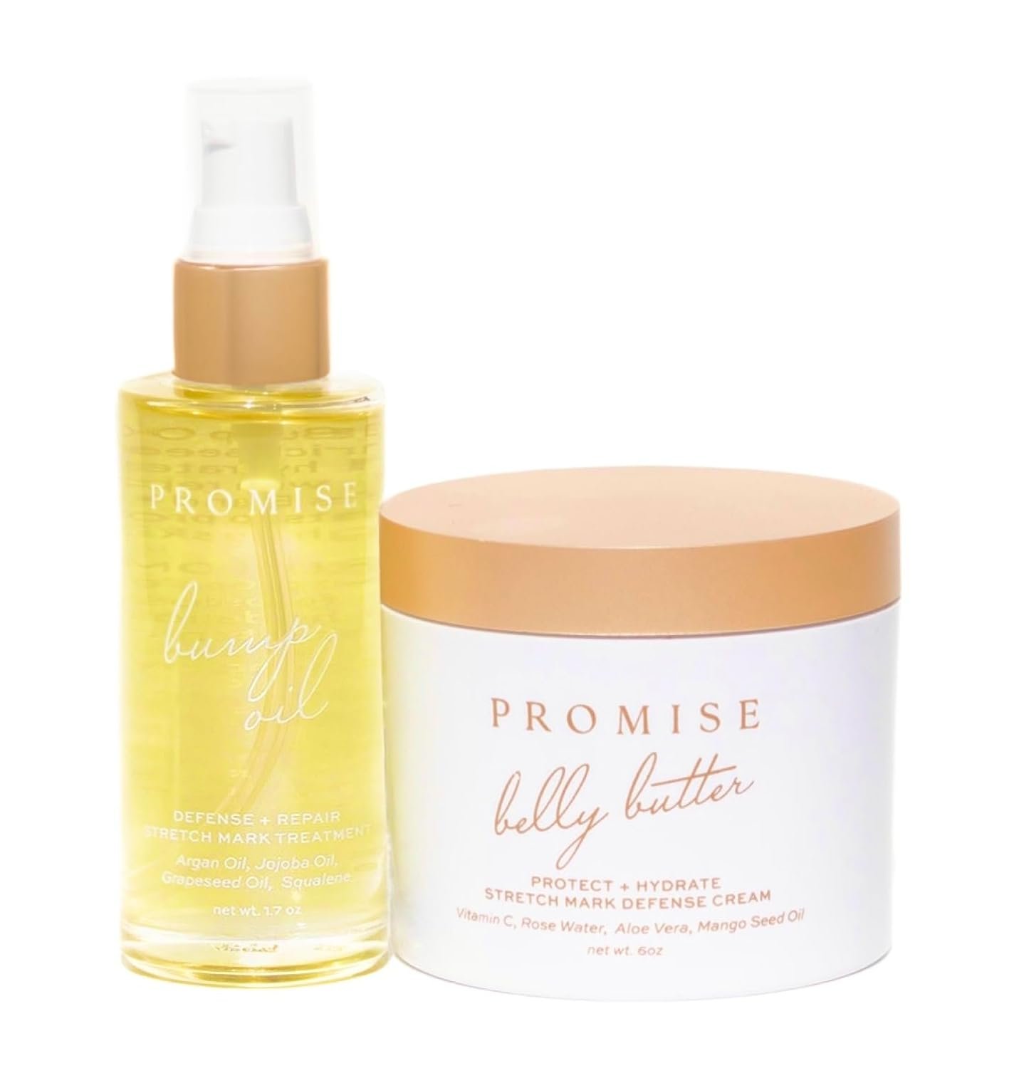 Promise Stretch Mark Prevention Kit, Scars and Dry Skin, Ultra-Hydrating Stretch Mark Cream and Stretch Mark Oil for Pregnant Women, Vegan, Non-Toxic, Set