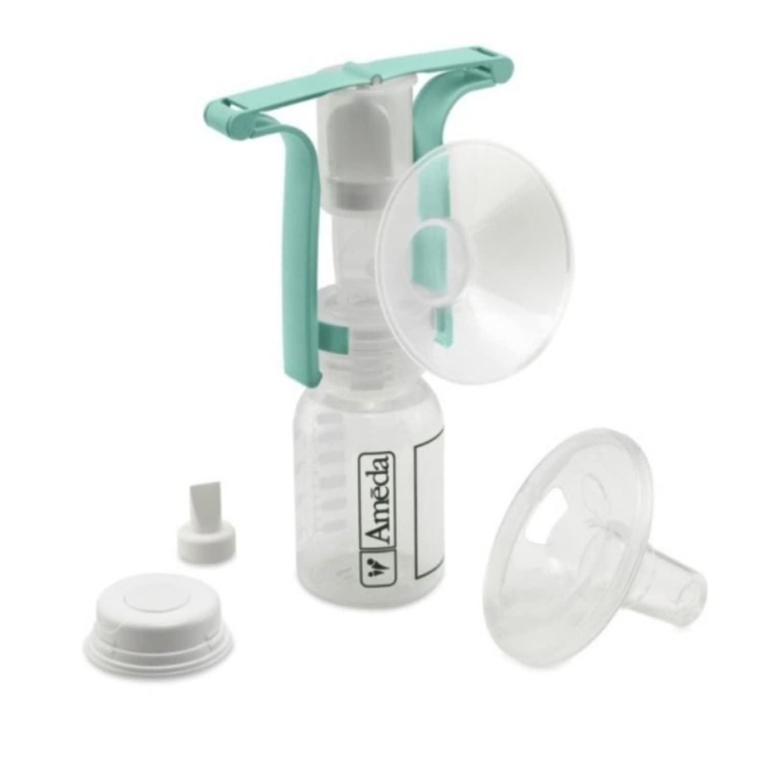 Ameda One-Hand Manual Breast Pump with Flexishield Areola Stimulator | BPA and DEHP Free | Includes Manual Breast Pump, (2) Valves, Flexishield Areola Stimulator and (1) 4 Ounce Bottle with Cap
