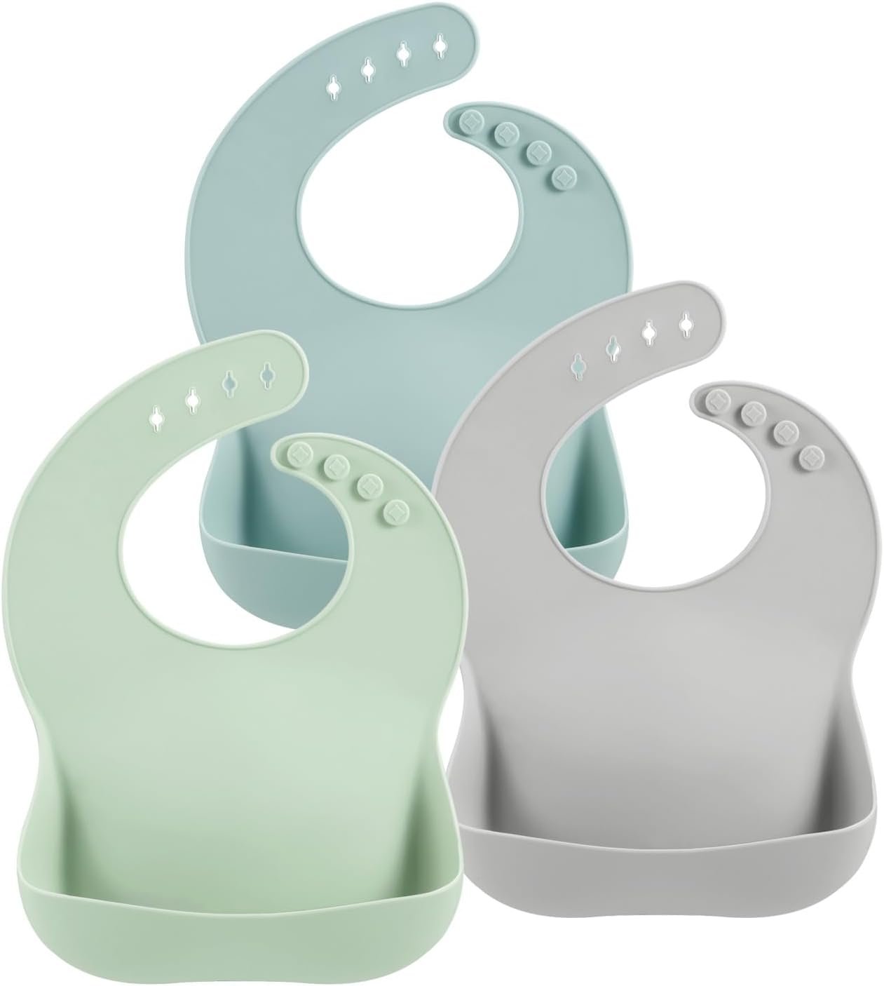 PandaEar Set of 3 Silicone Baby Bibs, Waterproof Soft Adjustable Bibs for Babies Toddlers 10-72 Months