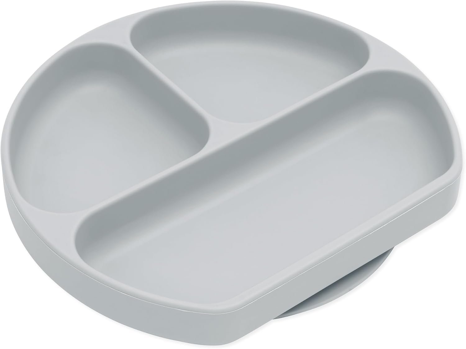 Bumkins Toddler and Baby Suction Plate, Divided Grip Dish for Babies and Kids, Baby Led Weaning, Feeding Supplies, Sticks to Tables and Highchairs, Platinum Silicone, for Chidren 6 Months, Gray