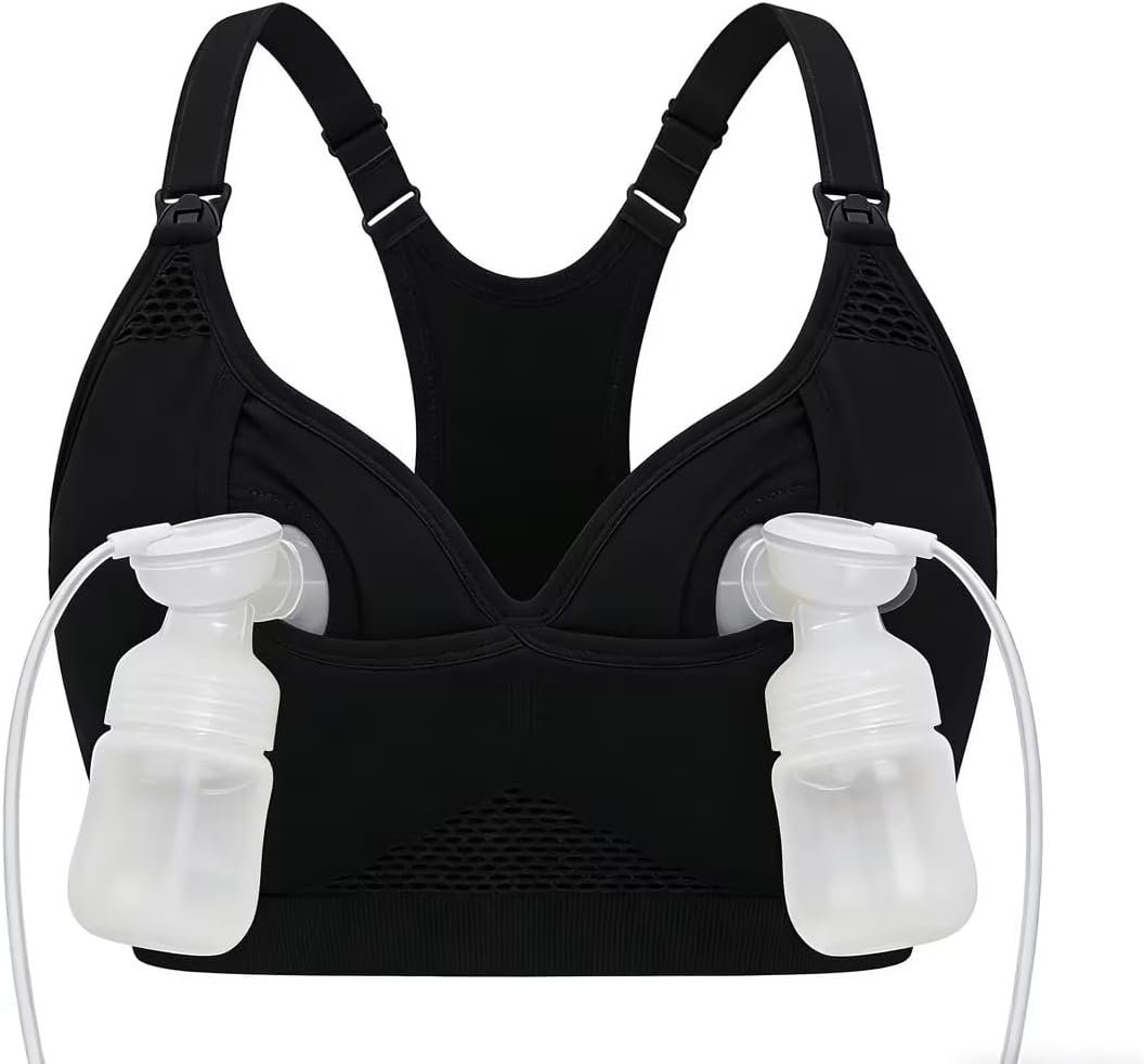 4HOW Pumping Bra Hands Free, Nursing Bras for Breastfeeding, Low-Impact Racerback Padded Maternity Sports Bra