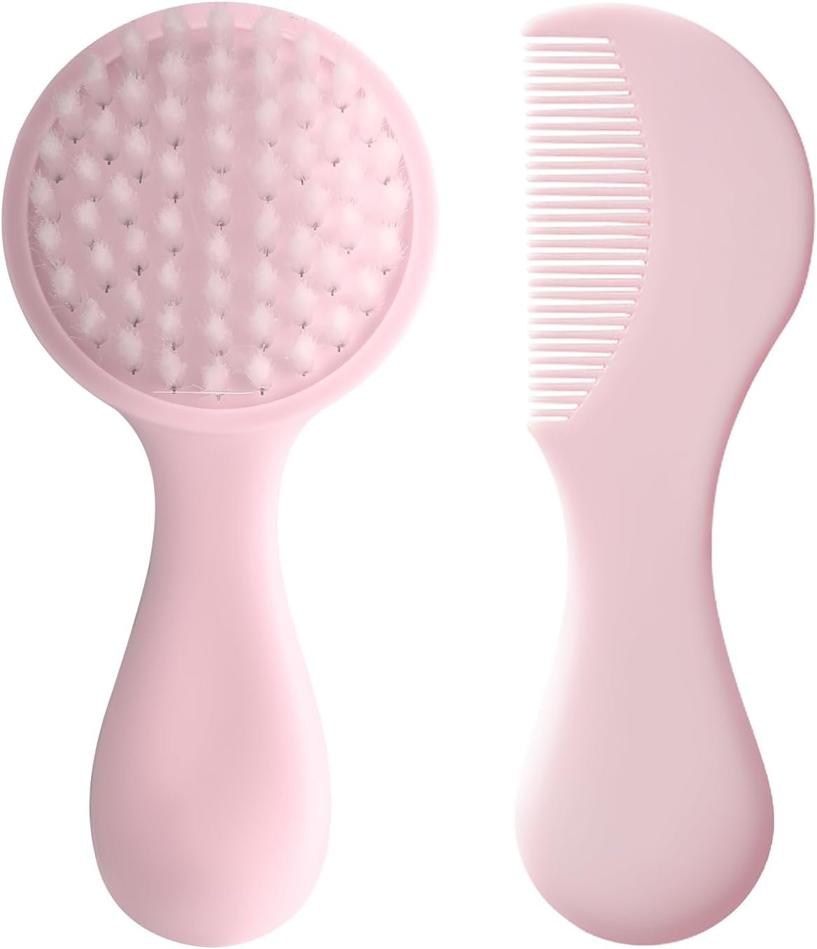 Baby Hair Comb Set Soft Baby Hair Brush Baby Comb Hair Comb Set Newborn Baby Hair Brush and Comb Set Baby Care Hair Brush for Girls and Boys,Ideal Present for Baby Pink