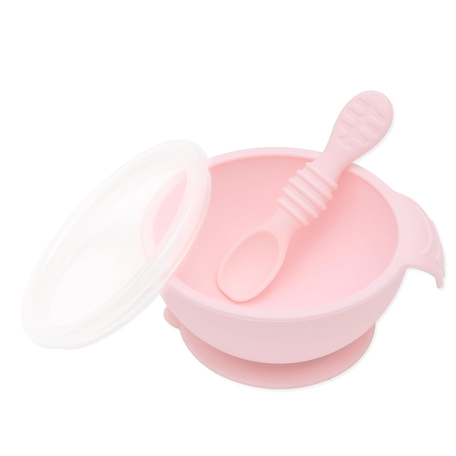 Bumkins Silicone Baby Bowl Feeding Set With Suction for Toddler, Includes Spoon and Lid, First Feeding Set, Essential for Led Weaning, 4 Months+, Pink