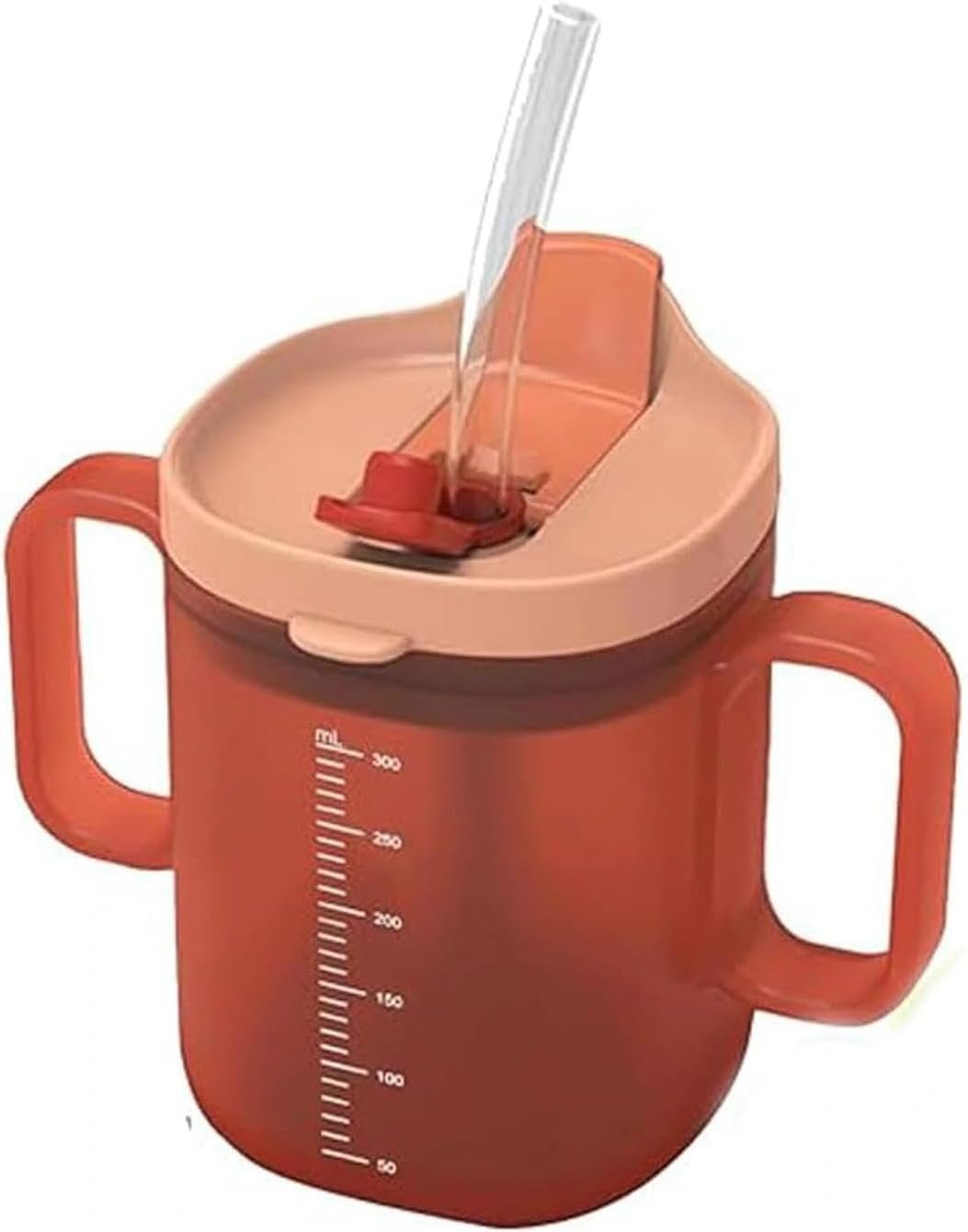 Spill Proof Sippy Cups for Seniors & Adults -10.2oz(300ml) Non-Spill Cups with 2 Handles & Straw Lid, Elderly Drinking Cups for Patients, Disabled, Pregnant Women, Dishwasher Safe (Orange)