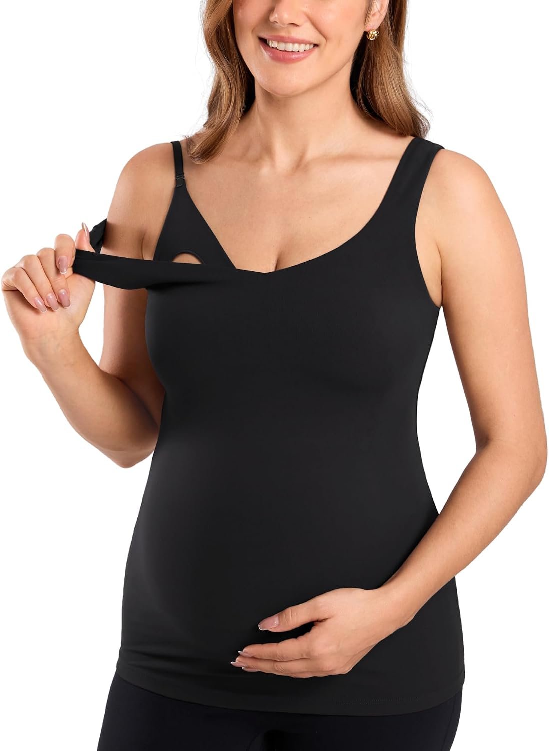MOMANDA Maternity Nursing Tank Tops with Built in Bra Sleeveless Casual Pregnancy Tee V Neck Workout Shirt