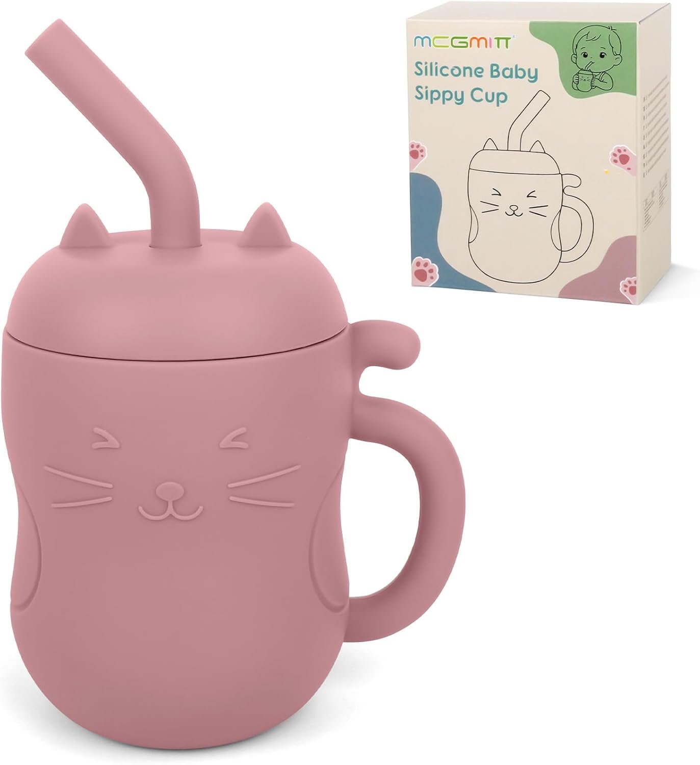 MCGMITT Silicone Baby Straw Cup, 5oz Spill-Proof Sippy Cup for Infants Kids 6 12 18 Months, BPA Free Non Toxic Toddlers Training Cup with Handle, Soft Chew-Resistant Straw, Microwave & Dishwasher Safe