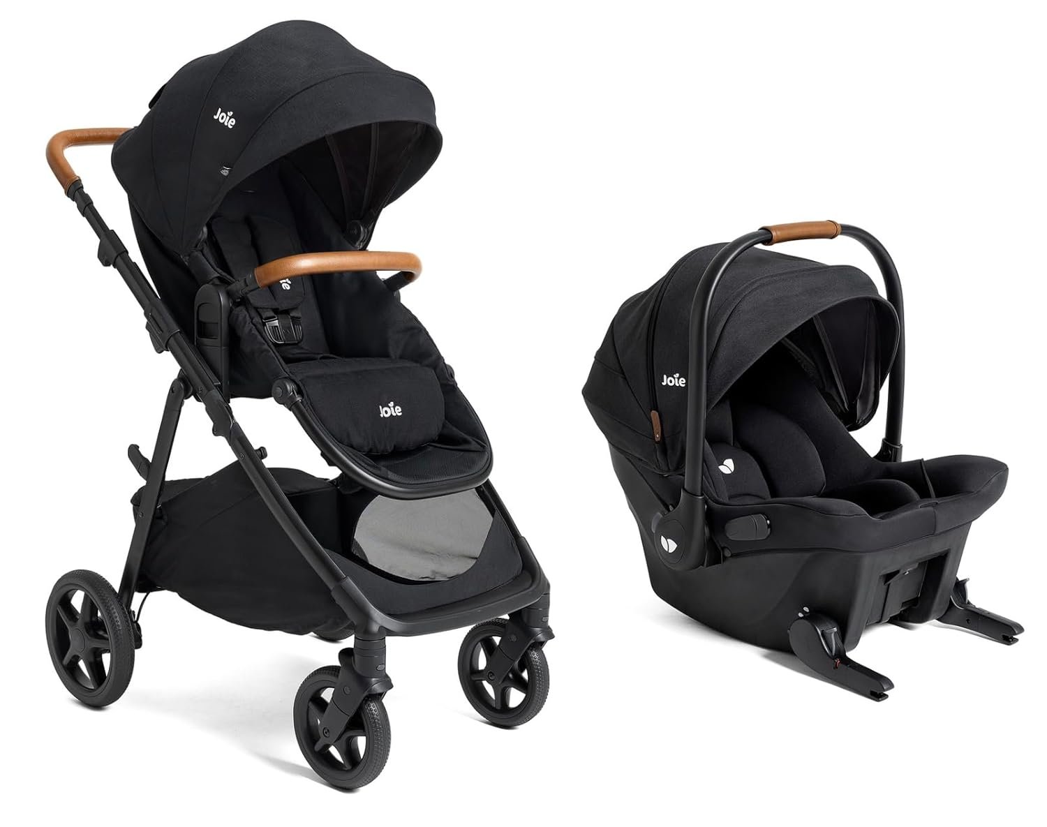 Joie Ginger and Mint Latch Travel System – 4-in-1 Travel System with Baseless Infant Car Seat & Stroller, One-Click Install, from Birth Stroller (Shale Dark)