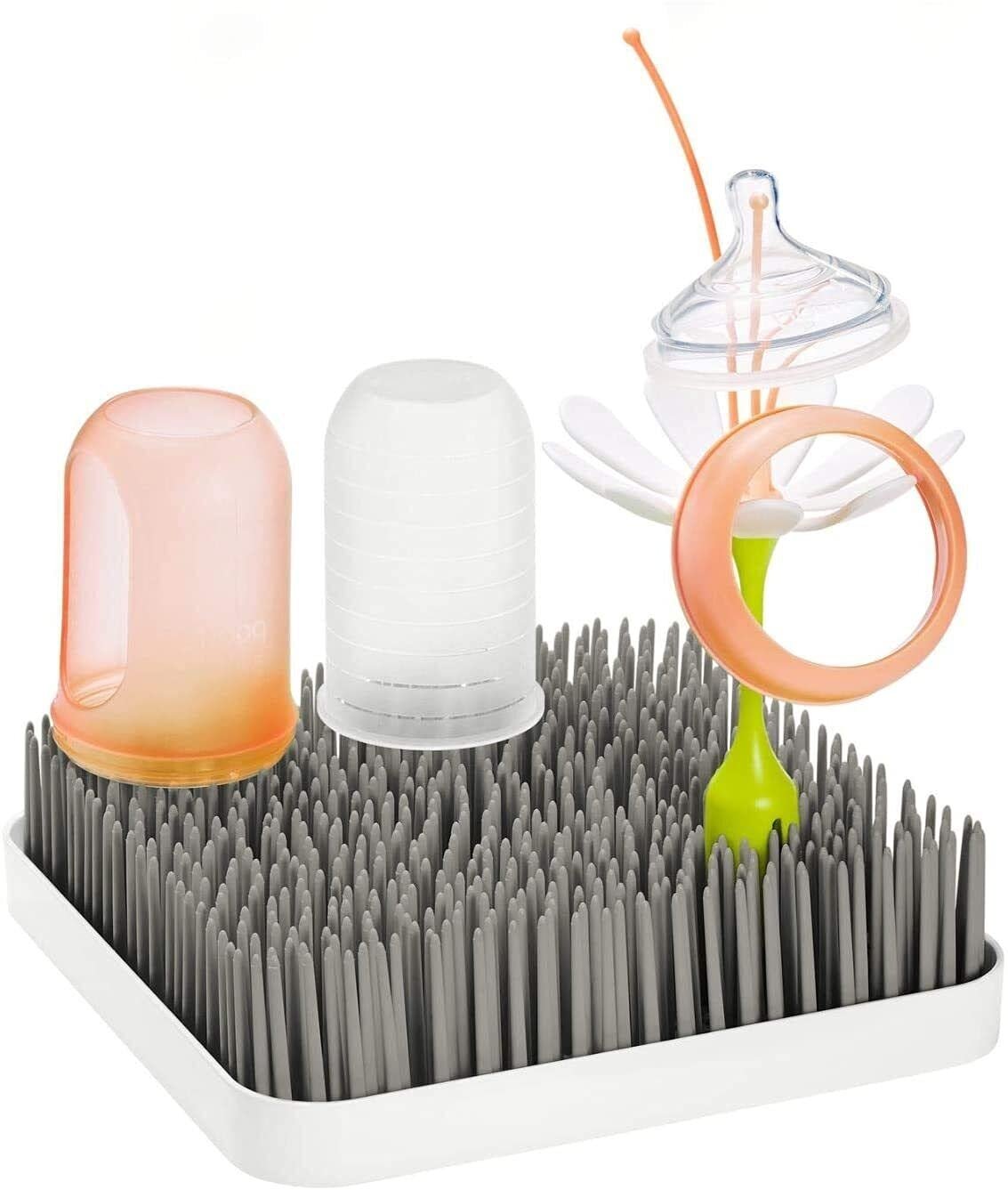Boon Grass Plastic Drying Rack – Modern Countertop Baby Bottle Organizer – 9.75 x 9.88 x 3.0 inches – Gray