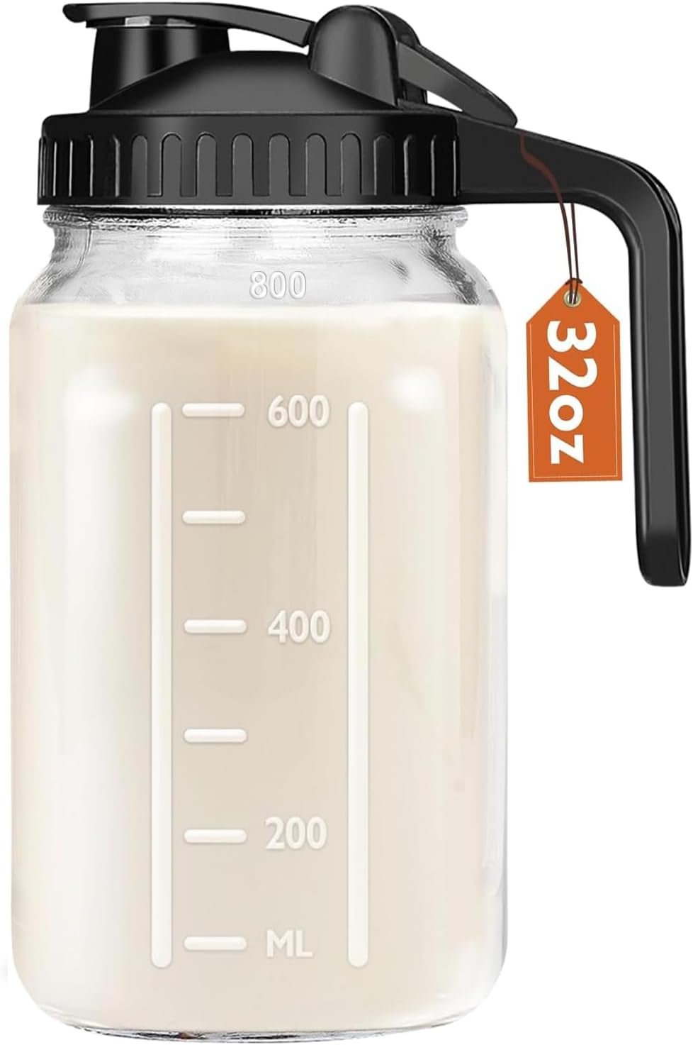 Mihlapi Breast Milk Pitcher, 32 OZ Mason Jar Pitcher with Lid Double Leak Proof,1 Quart Breastmilk Storage Containers for Fridge, Glass Jug for Sun Tea, Juice, Cold Brew Coffee