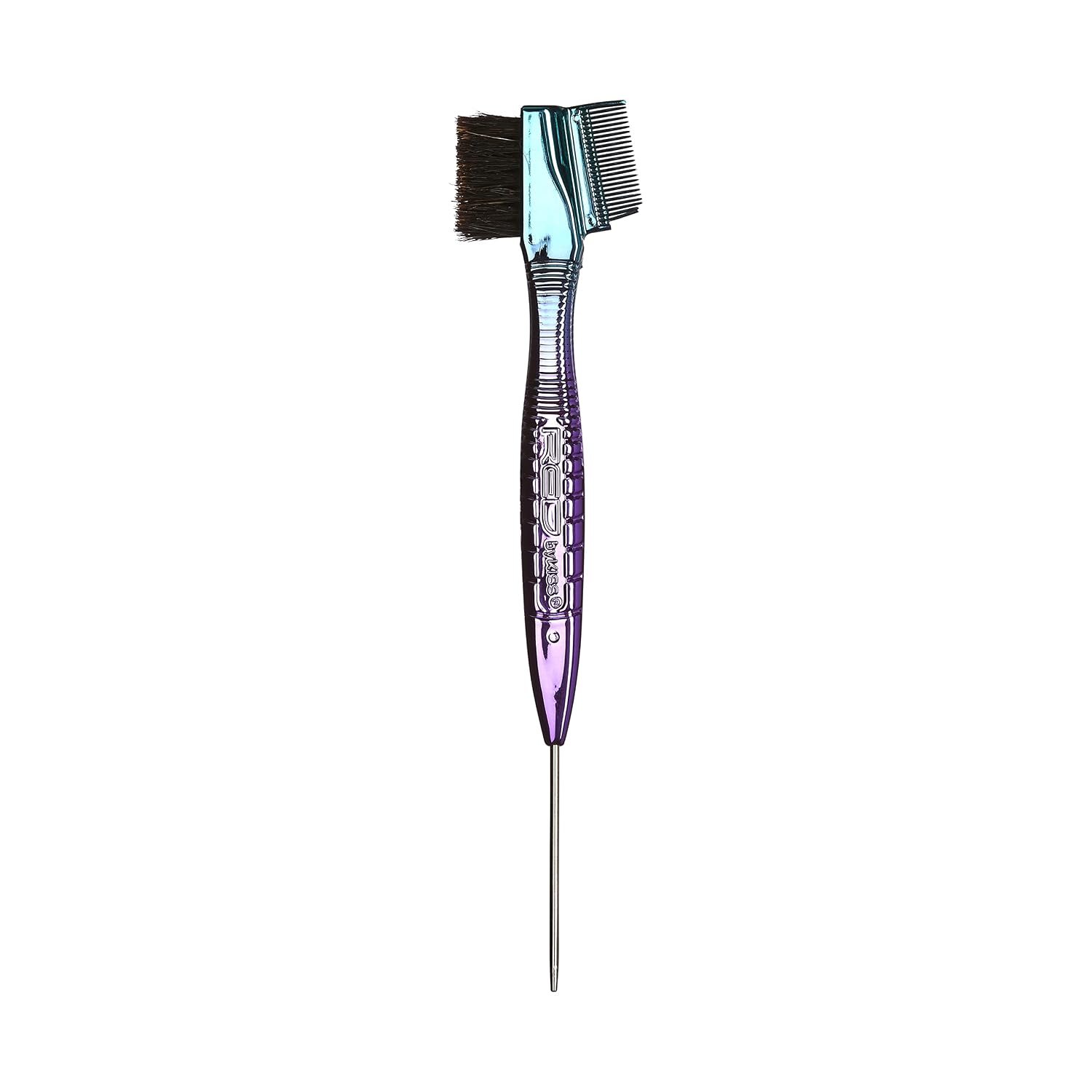 RED by Kiss Chrome Edge Brush, 3-in-1 Bacteria-Free Boar Bristle Hair Styling Brush & Comb, Sterilized Bristles for Edges, Baby Hairs, Brows & Lashes (Chrome Ombre Finish)