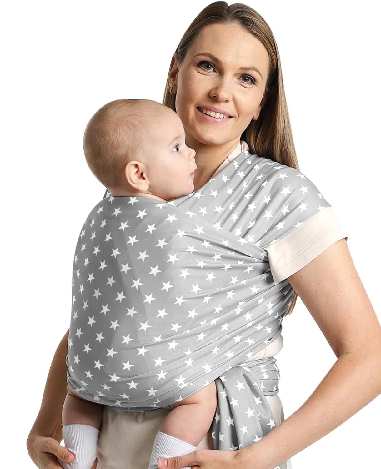 Fashion Star Pattern Baby Wraps Carrier,Comfortable Baby Wearing Wrap and Swaddle,Stretchy, Breathable,Hands-Free Design Infant Sling for Newborn to Toddler 7-35 lbs