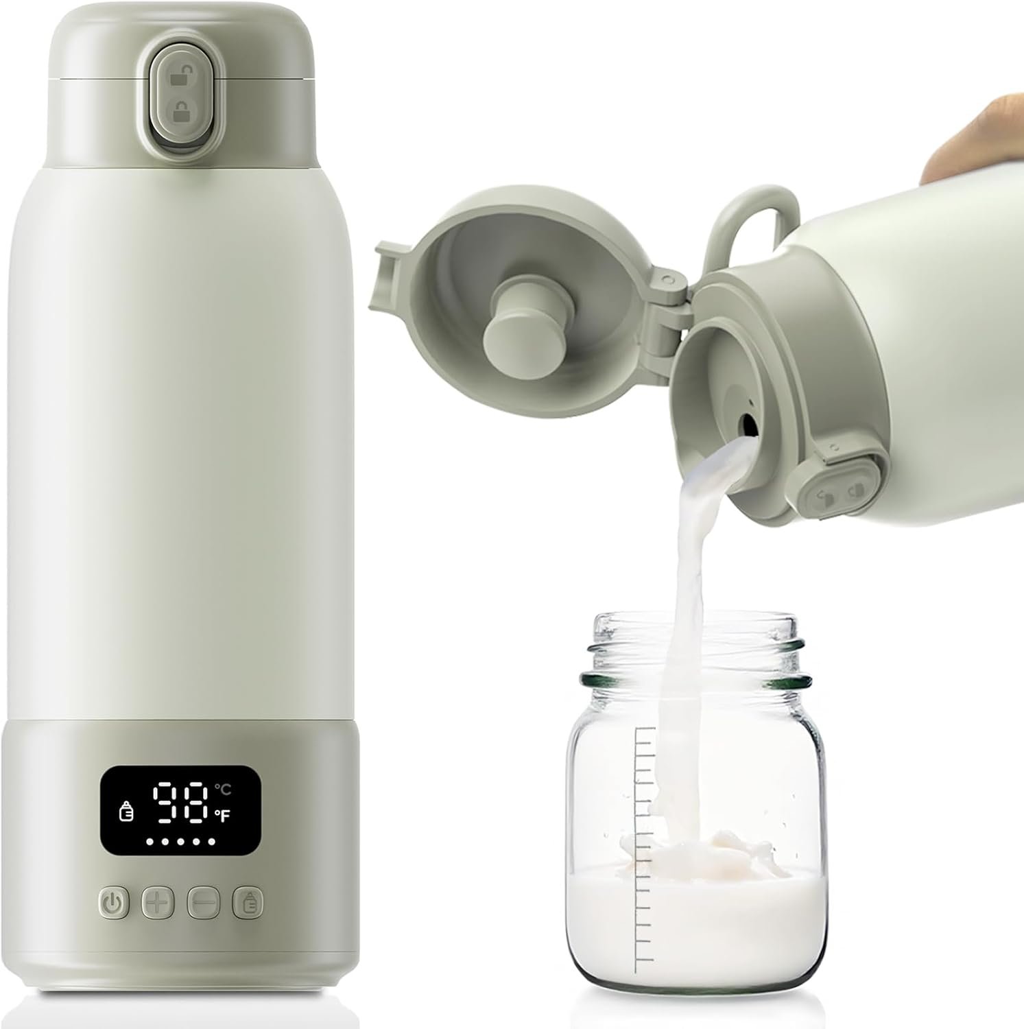 Portable Bottle Warmer, 17oz Large Capacity Milk Warmer for Baby, Fast Heating for Breast Milk & Formula & Water, Long Battery Life Portable Milk Warmer for Travel with Pasteurization, Green